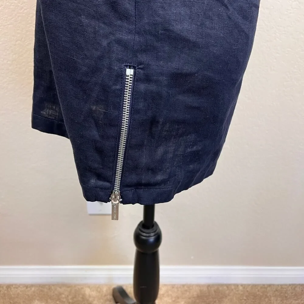 Michael Kors 100% Linen Black Shirt Studded zip Top Blouse Sz Small